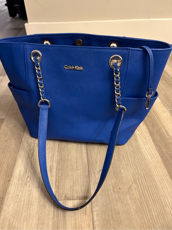 Calvin Klein Handbags - Calvin Klein Blue Chain-Accent Tote Bag